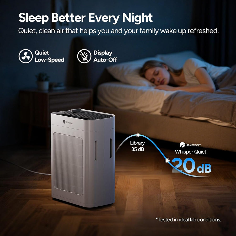 Purificateur d'air Maison, Pet Mode, Double Aspiration, Jusqu'à 280 m², Mode Nuit, Silencieux 20dB, Pré-filtre Lavable, Capteur Intelligent de Qualité d'Air PM2.5