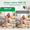 Caméra Intérieure Magnétique 3MP 2K, Vision Nocturne Couleur 0,01 Lux Caméra Intérieure Wi‑Fi, Détection Mouvement Humain, Audio Bidirectionnel, Étanche IP65, Compatible Alexa Et Google