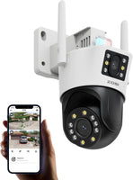 Caméra Surveillance WiFi avec Double Objectif 2MP+2MP, Caméra Motorisée Extérieure, 360° Vue Détection Humaine/Véhicule, Audio Bidirectionnel, Sirène Alarme, Vision Nocturne en Couleur