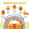 M12 Couveuse Oeuf Automatique - Contrôle Humidité, Réglage Température, Couveuse Automatique 12/24 œufs - Incubateur Auto - Vue 360°, facile à utiliser et nettoyer - Blanc et Orange