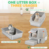 Bac à Litière pour Chat en Acier Inoxydable,Bac à Litière Fermé pour Chat avec Pelle et Pédale,Litière Haute en avec Couvercle,Caisse Litiere pour Chats avec Double Entrée Plateau Amovible