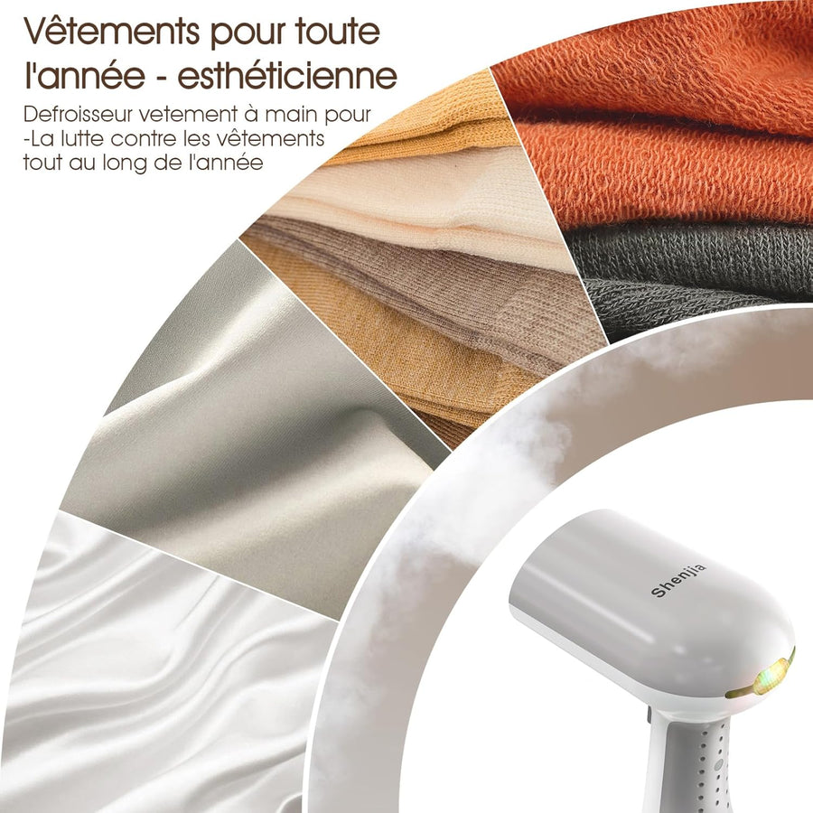 Defroisseur vertical a main, Défroisseurs vetement Portable, Vapeur extrême turbocompressée à 150°C, 20s pour chauffer steamer fer à repasser