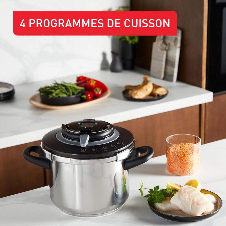 SEB Clipso+ CHEF 10L Cocotte-minute, 7-10 convives, Induction, 4programmes cuisson, Ouverture et fermeture du couvercle d'une seule main, P4551500