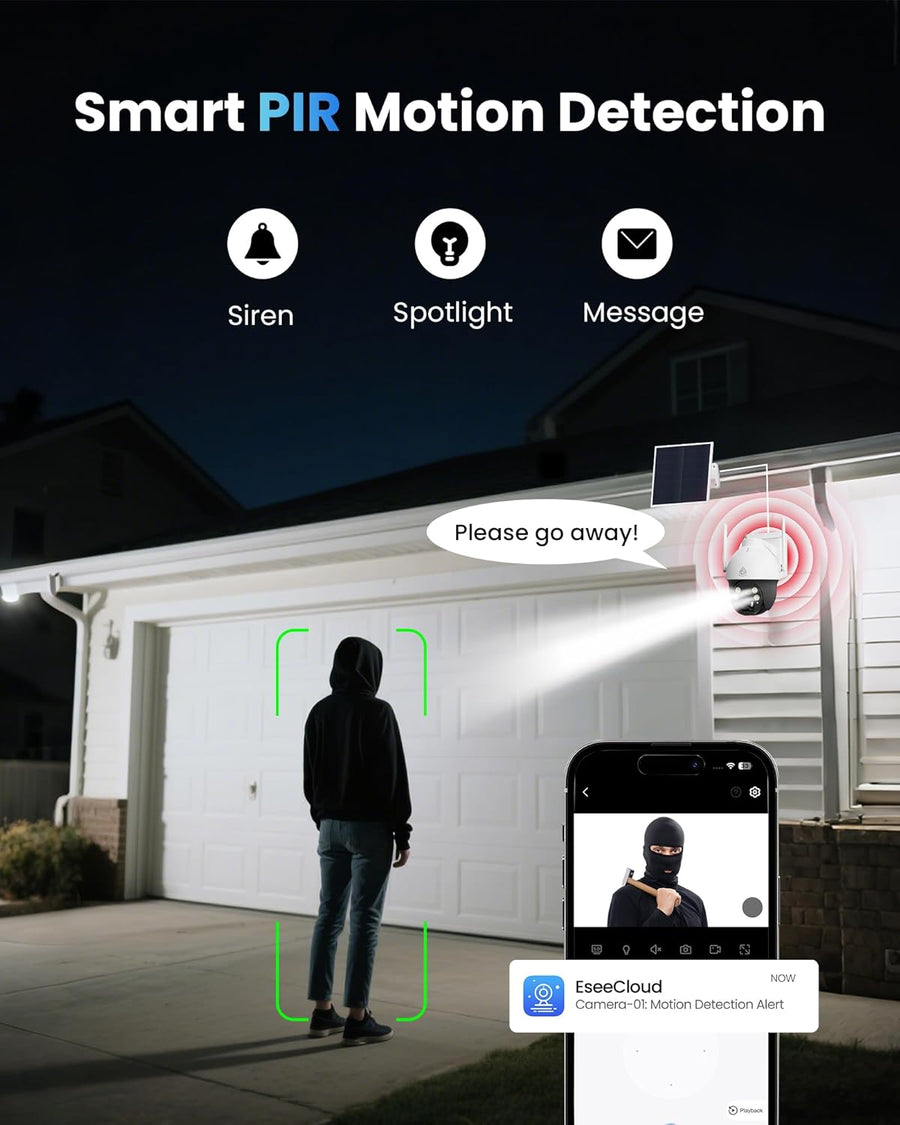 4G LTE Caméra Surveillance avec Carte SIM, 18000 mAh 2K HD Camera Solaire Exterieur sans WiFi avec 360° PTZ, PIR Détection Humaine/Mouvement, Vision Nocturne Couleur, Spotlight Sirène, IP66