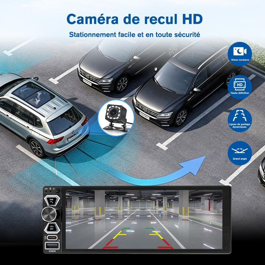 Ecran Carplay Autoradio 1 DIN CarPlay 6,9 Pouces Écran Tactile CarPlay et Android Auto sans Fil, Bluetooth, Télécommande, GPS, Caméra de Recul, Radio FM, Mirror Link