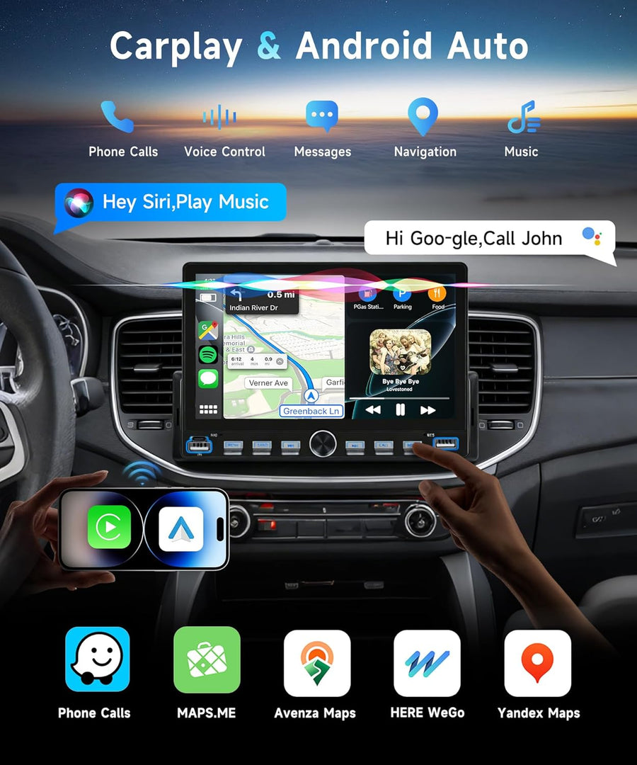 Autoradio 7" 1 Din avec carplay sans Fil Android Auto,Radio FM avec Blurtooth, système de Navigation,2 USB/SD/AUX,avec Touches Piano,vidéo en Ligne,Lien Miroir, avec caméra de recul