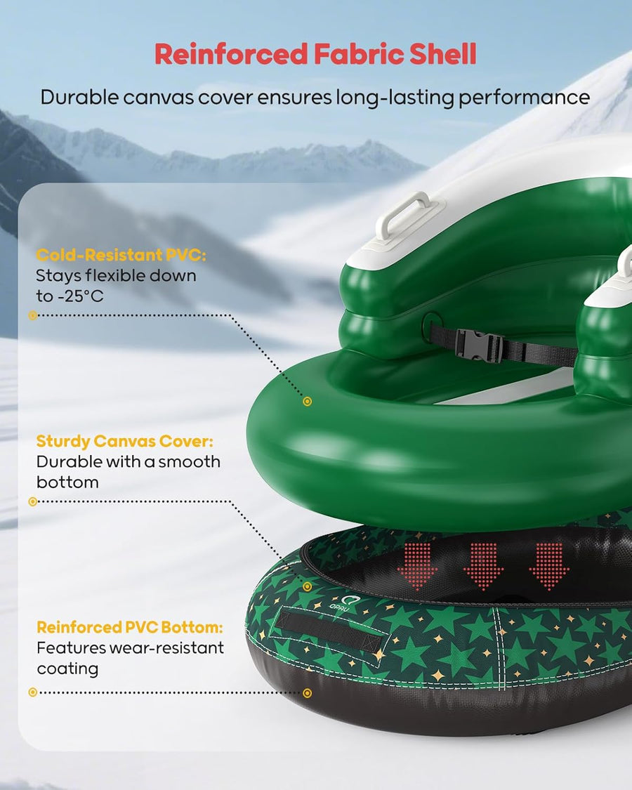 Luge Gonflable pour Bébé et Tout-Petits - Boule de Neige Aérienne d'hiver avec Housse Toile, Sangle de Remorquage, Poignées et Protection 3 Côtés pour Ski et Luge VERT
