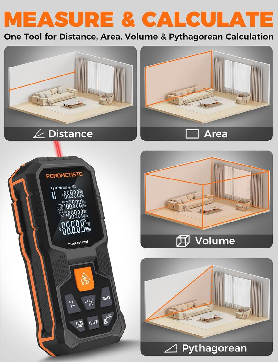 Télémètre Laser 50m : Angle, Longueur, Surface, Volume, Pythagore, Addition/soustraction; Filetage Laiton 1/4; Ergonomique