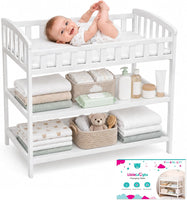 Table à Langer Bébé avec Matelas et Sangle de Sécurité Meuble a Langer avec 2 Étagères Bords Surélevés sur 4 Côtés Nouveau-né jusqu'à 12 Mois