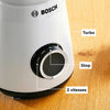 Bosch Blender VitaPower Série 4, MMB4151W, mixeur smoothies, 1200 W, 30 000 tr/min, lames en acier inoxydable, bol Tritan, 2 vitesses et fonction turbo