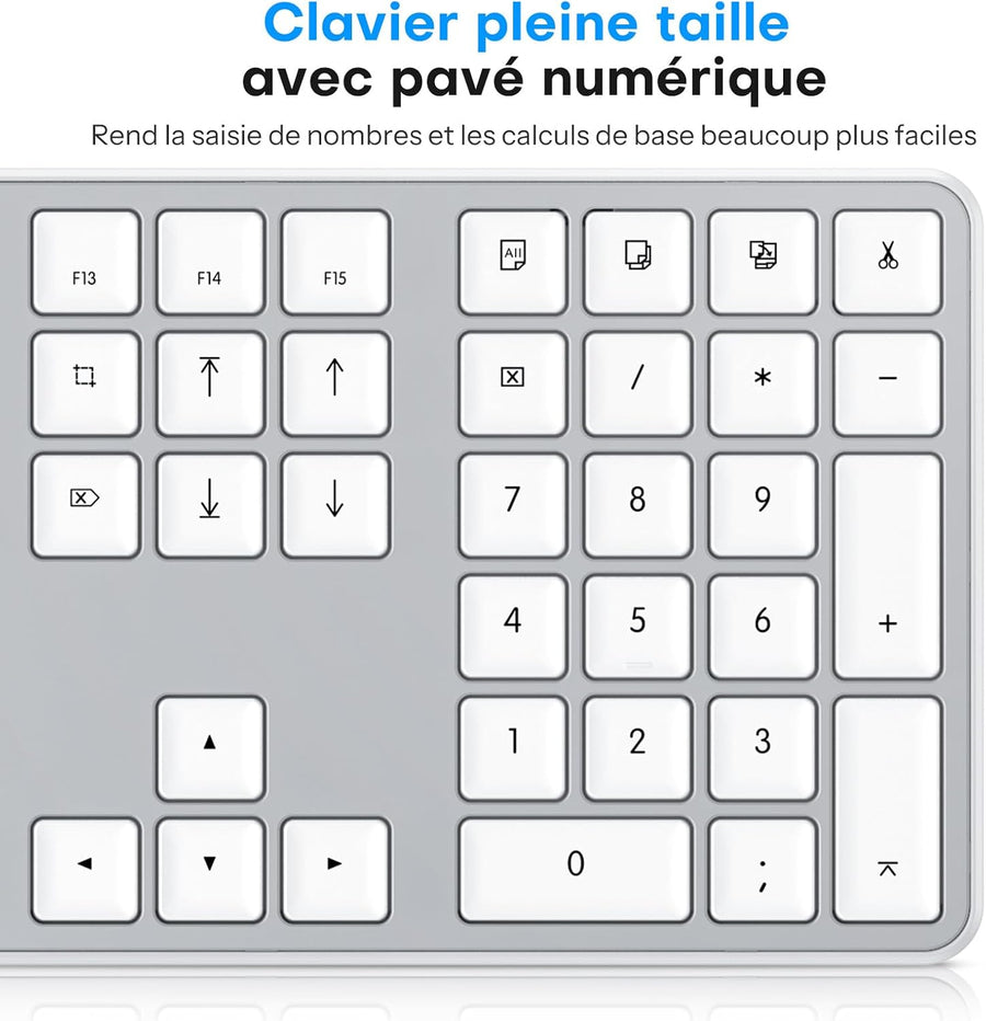 Clavier Filaire pour Mac, Câble de Clavier avec Double Port (Type C/USB), AZERTY Français pavé Numérique, Compatible avec Apple Mac Pro/Mini, MacBook Air/Neo, iMac Pro, Argent