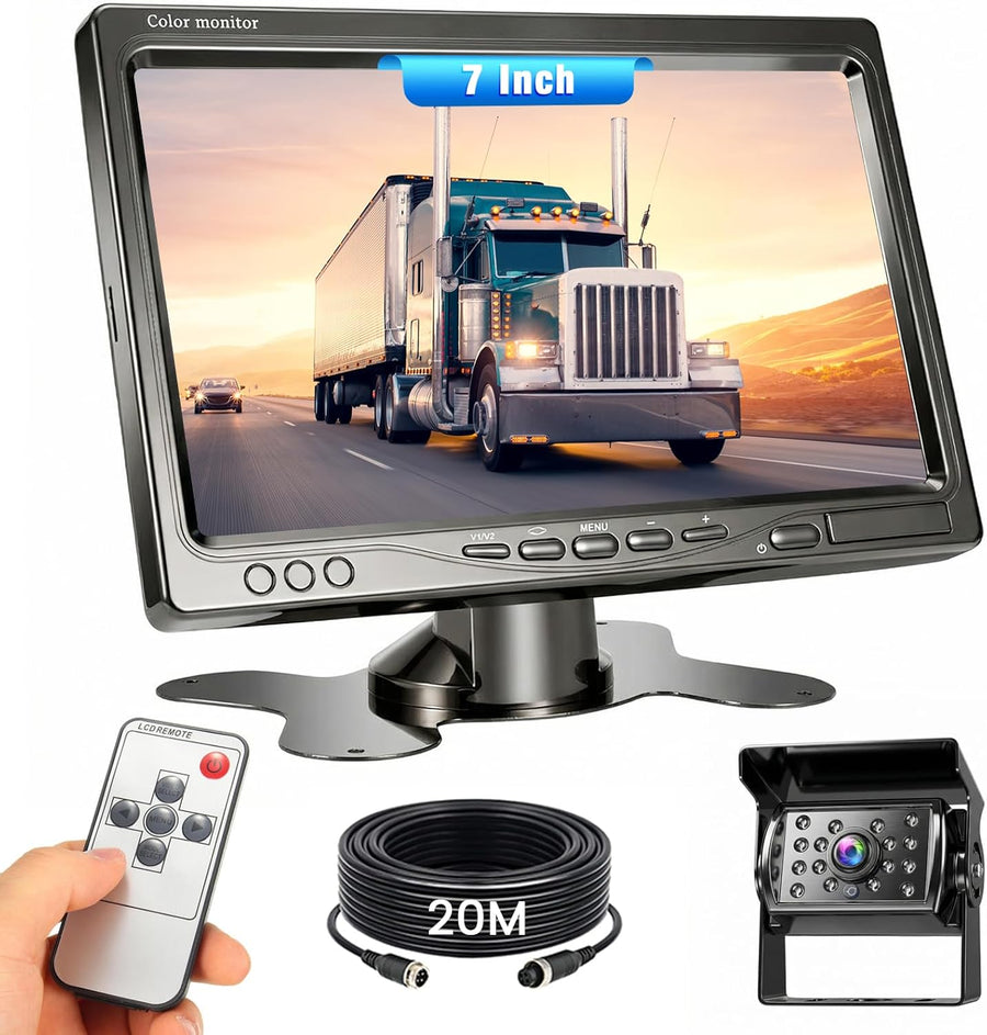 Caméra de Recul pour Voiture avec Moniteur LCD 7 Pouces,Camera de Recul IR Vision de Nuit étanche IP68 avec 20M Câble Caméra de Recul Kit pour Camping Car/Camion/Remorques/RV/Agricole/Motorhome,12-24V