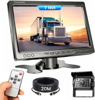 Caméra de Recul pour Voiture avec Moniteur LCD 7 Pouces,Camera de Recul IR Vision de Nuit étanche IP68 avec 20M Câble Caméra de Recul Kit pour Camping Car/Camion/Remorques/RV/Agricole/Motorhome,12-24V