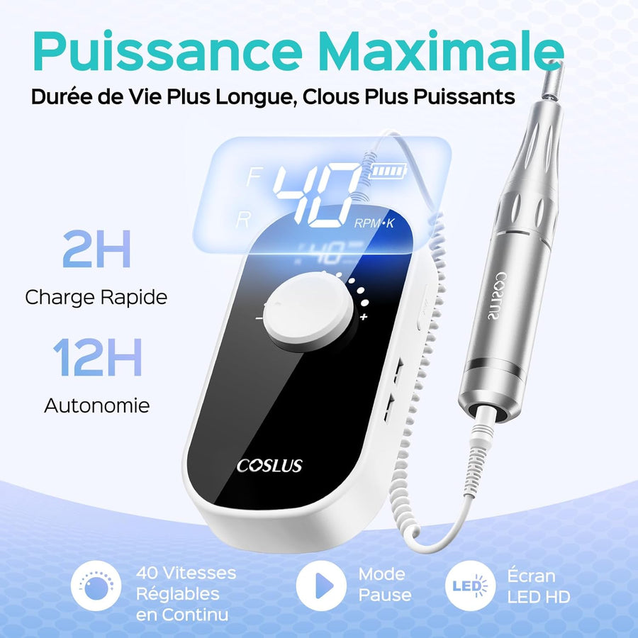 Ponceuse Pour Ongles Professionnelle 4000RPM: Ensemble de Lime a Ongle Electrique 6 en 1 Pour Ongles en Gel et Ongles en Acrylique, Idéal Pour le Salon et La Maison Portable et Silencieux