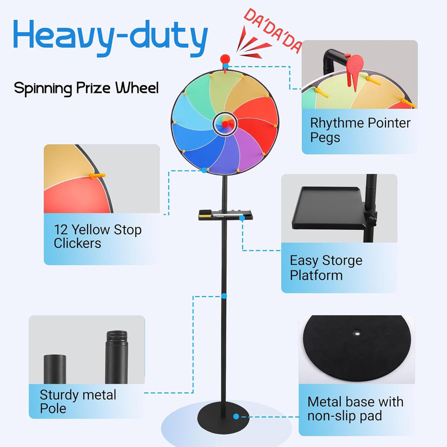 Roue de la Fortune à Tourner de 40 cm, Roue de Prix avec Plateau, 12 Slot, Roues de Prize Wheel, Roue de Loterie avec Support de 150 cm