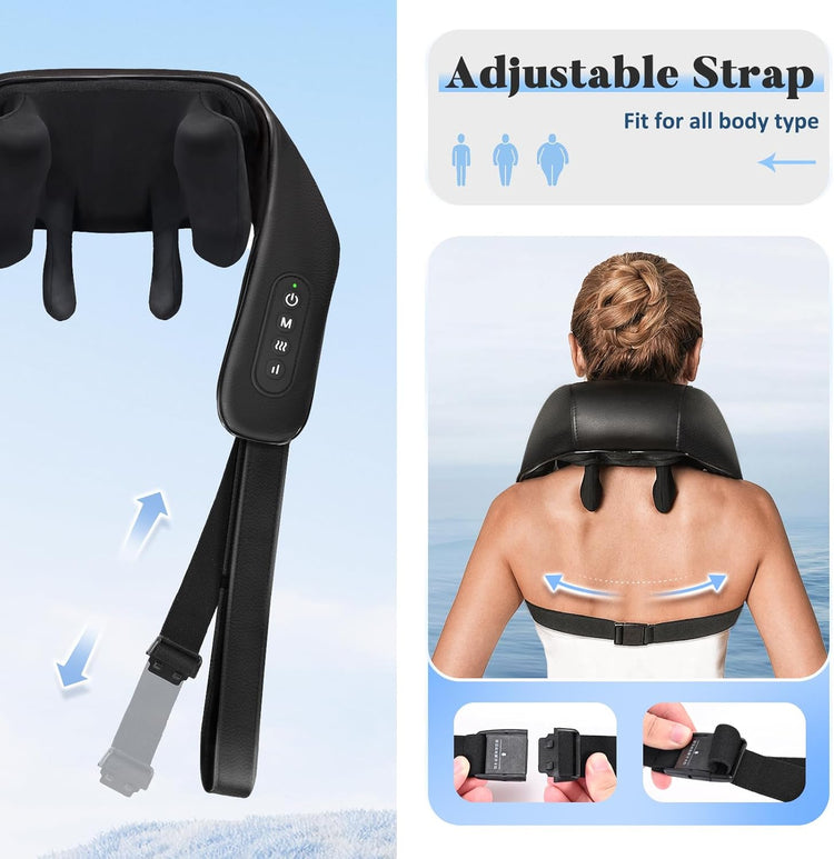 Masseur Shiatsu Sans Fil pour Cou Epaules Dos Chauffage Soulagement Douleur Tissus Profonds Oreiller Massage Pétrissage 6D NOIR