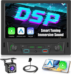 Autoradio 1 Din CarPlay avec Écran Tactile de 8 Pouces, Radio 1DIN avec Carplay Android Auto sans Fil FM AM Dual-USB SWC Mirror Link avec Caméra de Recul + MIC