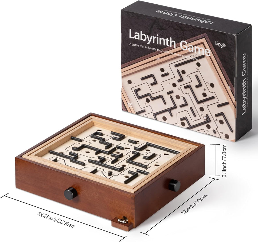 Jeu de Labyrinthe en Bois, Jeu d'équilibre Labyrinthe de qualité supérieure, Plateau Classique Robuste de 33,5 cm, défi de Coordination œil-Main
