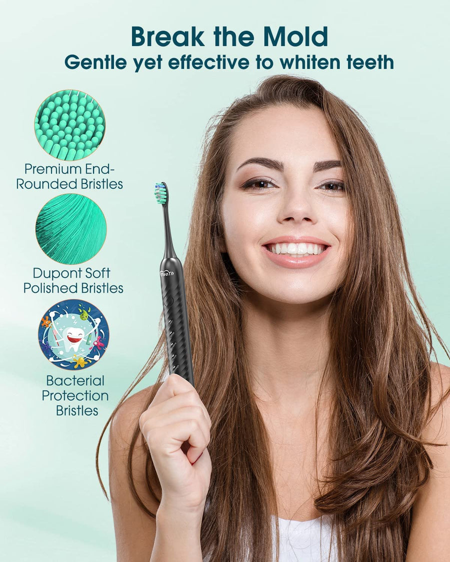 Brosse A Dents Electrique Base Brosse A Dents x6 Brosse Rechargeable Minuterie 5 Modes NOIR