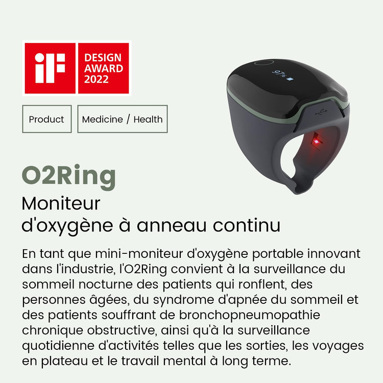 Oxymètre Bluetooth de Doigt Bague Surveillance Continue Nuit et jour Oxymètre de Sommeil Mesure SpO2 et Fréquence Cardiaque