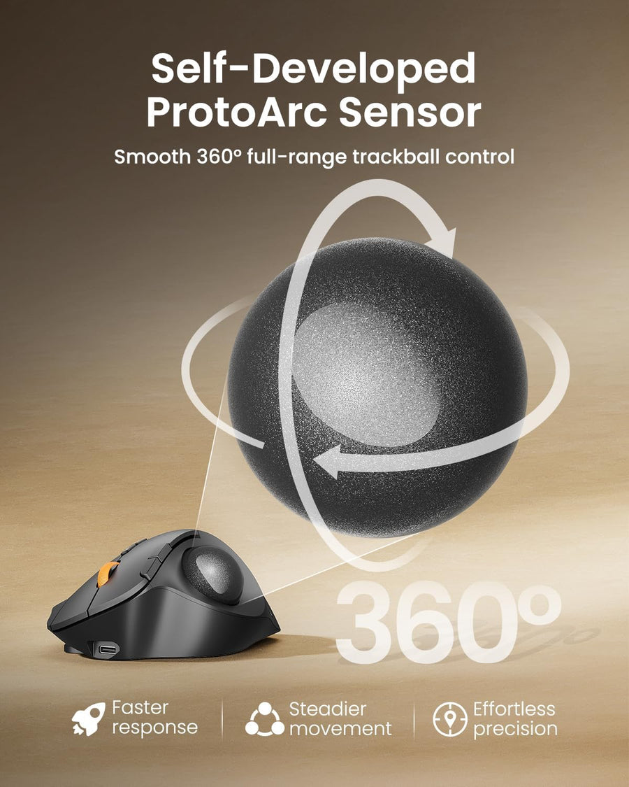 Souris à Boule sans Fil, EM02 Souris Ergonomique Bluetooth Rechargeable pour Ordinateur, Angle Ajustable et Connexion à 3 appareils, Suivi Fluide pour Ordinateur Portable, PC, Mac