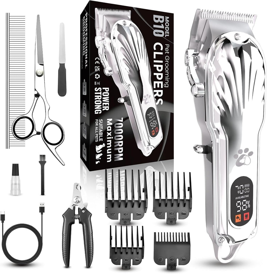 Tondeuse professionnelle pour poils épais, sans fil, écran LED à faible bruit, rechargeable avec kits de toilettage