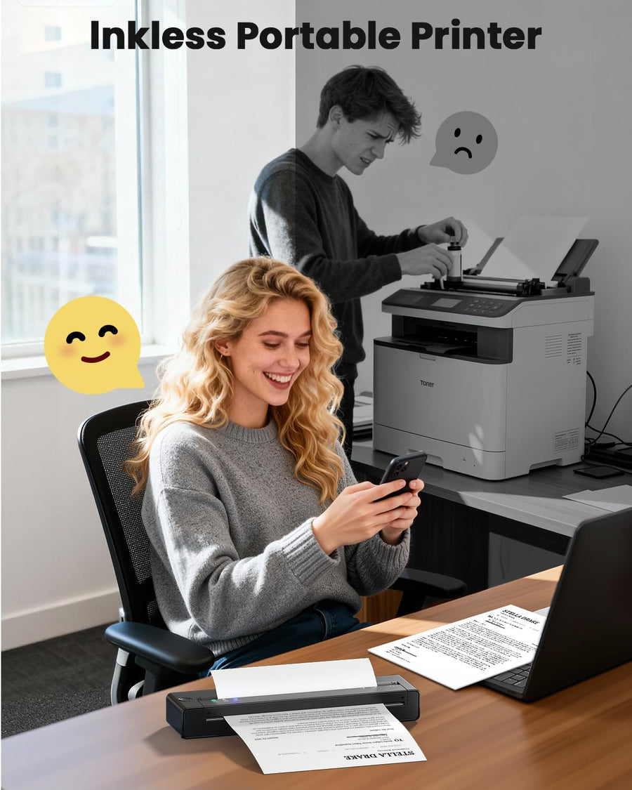 Imprimante Thermique Portable avec Étui, A28U sans Fil sans Encre A4/A5/B5, Impression Claire, Longue Autonomie, Bluetooth iOS Android