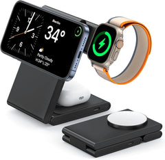 Chargeur Induction 3en1 Smartphone Montre Ecouteurs Magnétique Pliable Résistant Charge 20W NOIR