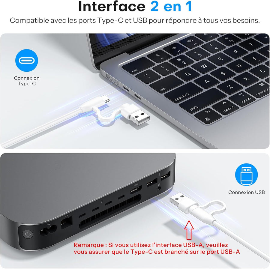 Clavier Filaire pour Mac, Câble de Clavier avec Double Port (Type C/USB), AZERTY Français pavé Numérique, Compatible avec Apple Mac Pro/Mini, MacBook Air/Neo, iMac Pro, Argent