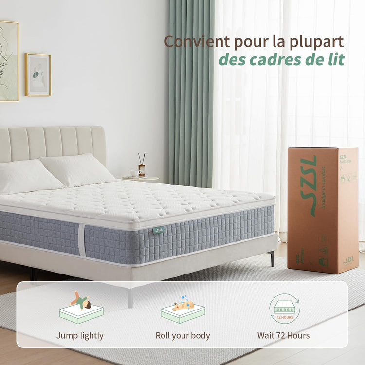 Matelas 1 Personne  90x190 20cm Epaisseur Mousse Mémoire de Forme Matelas Ressort Ensachés Parfait Soutien Fermeté Moyenne Respirable Confortable