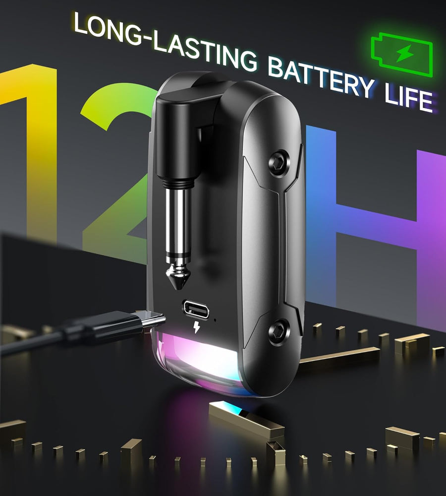 Système sans Fil pour Guitare 2026, Version améliorée avec éclairage RGB, émetteur et récepteur sans Fil d'une portée de 70 mètres, Compatible avec Guitares, Basses et Autres Instruments