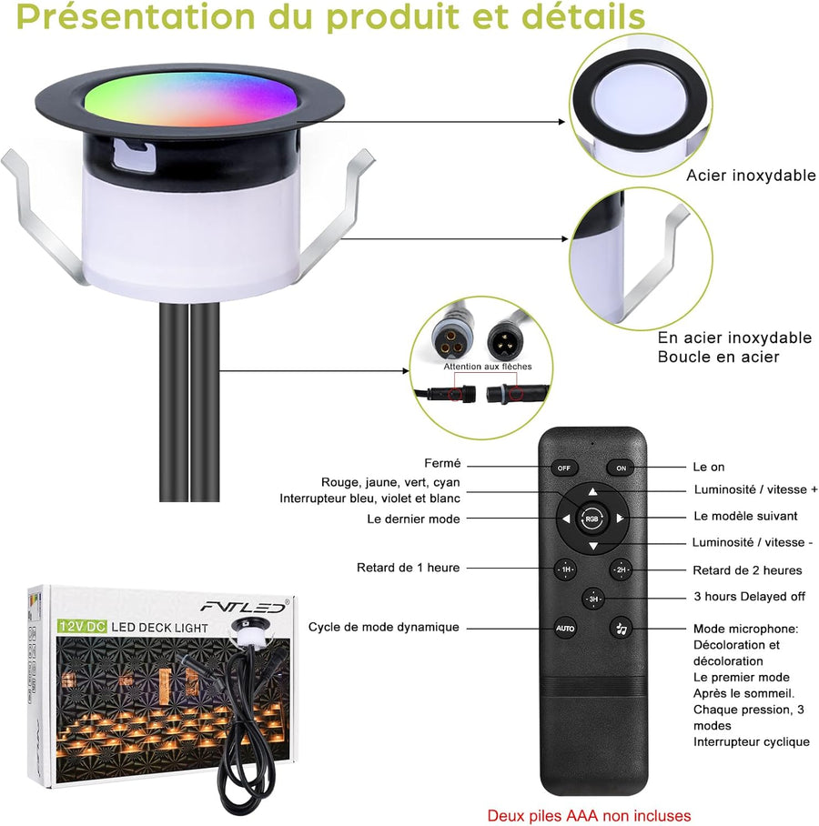 Lot de x6 Home WIFI Spot LED Encastrable Extérieur Ø45MM 12V RGBW+IC Couleur Dynamique Etanche IP67 Spots à Encastrer Extérieur pour Terrasse Bois,Patio, Chemin, Mur, Jardin, Décoration