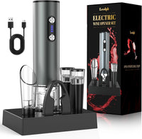 Tire bouchon electrique rechargeable inox, ouvre bouteille electrique idee cadeau anniversaire homme femme avec bec verseur aérateur, 2 bouchon vin vide air, coupe-fil et câble chargement USB