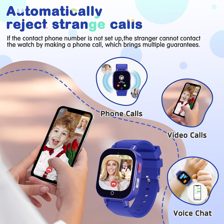 Montre Connectée Enfant GPS, Montre Intelligente 4G pour Enfants Fille et garçon à Téléphoniques,Appel Vidéo,Voix Chat,WiFi,SOS,Mode Classe,Alarme,Musique 4-12 Ans