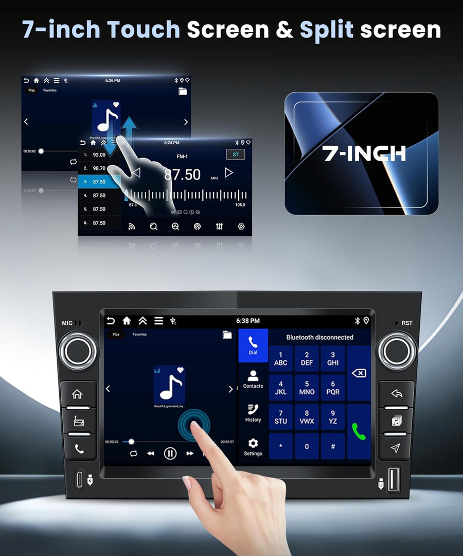 Autoradio 4G+64G Android 15 pour Opel Corsa C/D Zafira B Astra H Meriva Vivaro Signum Combo, 7'' IPS Écran Tactile avec Carplay Android Auto GPS Wi-FI USB/Type-C Bluetooth FM RDS Caméra