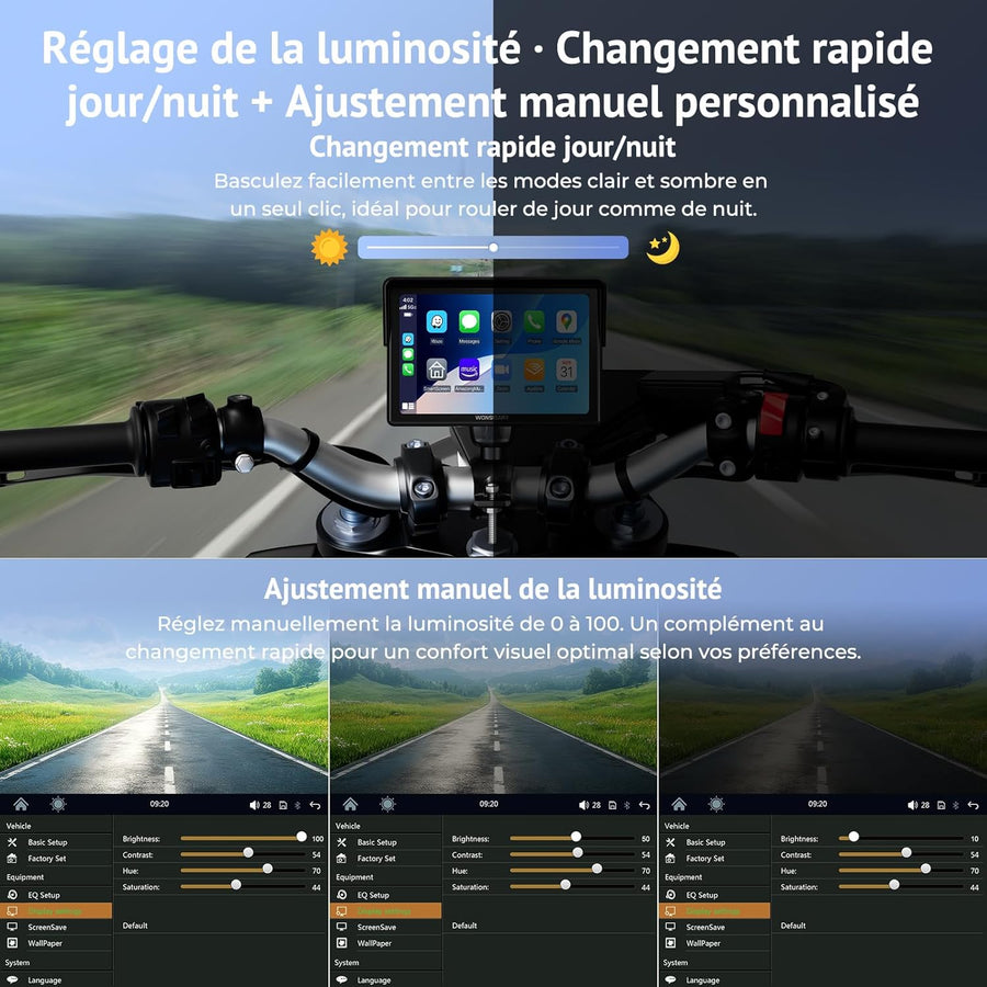 Écran CarPlay Moto sans Fil Compatible avec Apple CarPlay & Android Auto,5 Pouces Écran Tactile Moto Étanche avec Double Bluetooth,Navigation GPS,Commandes Vocales,Égaliseur,Alimentation USB/ACC