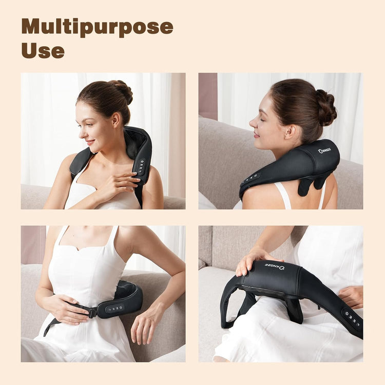 Masseur Shiatsu Sans Fil pour Cou Epaules Dos Chauffage Soulagement Douleur Tissus Profonds Oreiller Massage Pétrissage 6D NOIR