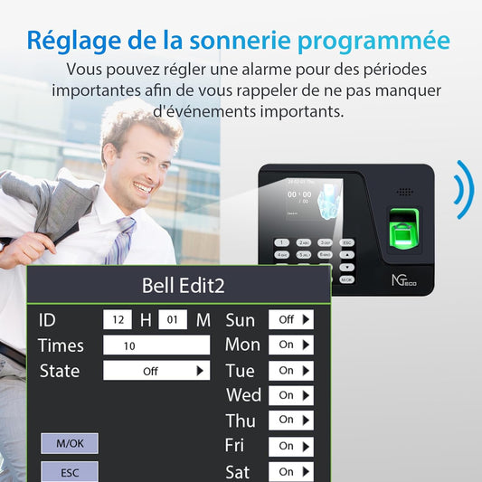 Pointeuse Horaire Biométrique Empreintes Digitales Calcul Automatique Français