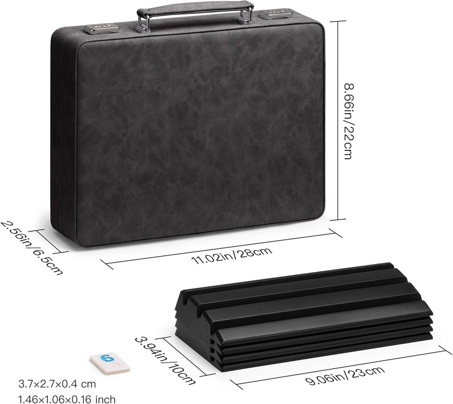 Jeu de rami, 2 à 4 joueurs avec 106 tuiles de rami et 4 supports, jeu de rami de voyage avec étui en simili cuir, jeux de société classiques amusants pour toute la famille