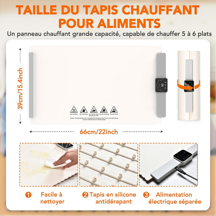 Chauffe Plat Électrique Silicone Premium Réglages Température Chauffage sur Toute la Surface