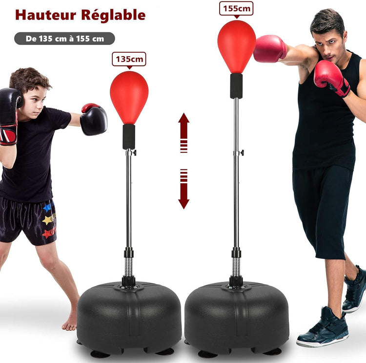 Punching Ball sur Pied Enfant Sac de Frappe Boxe avec Base à 6 Ventouses Hauteur Réglable 135-155 cm