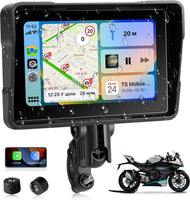 Écran Carplay Moto avec TPMS, 5 Pouces sans Fil Carplay et Android Auto pour Moto, Bluetooth,Tactile Étanche, Navigation GPS