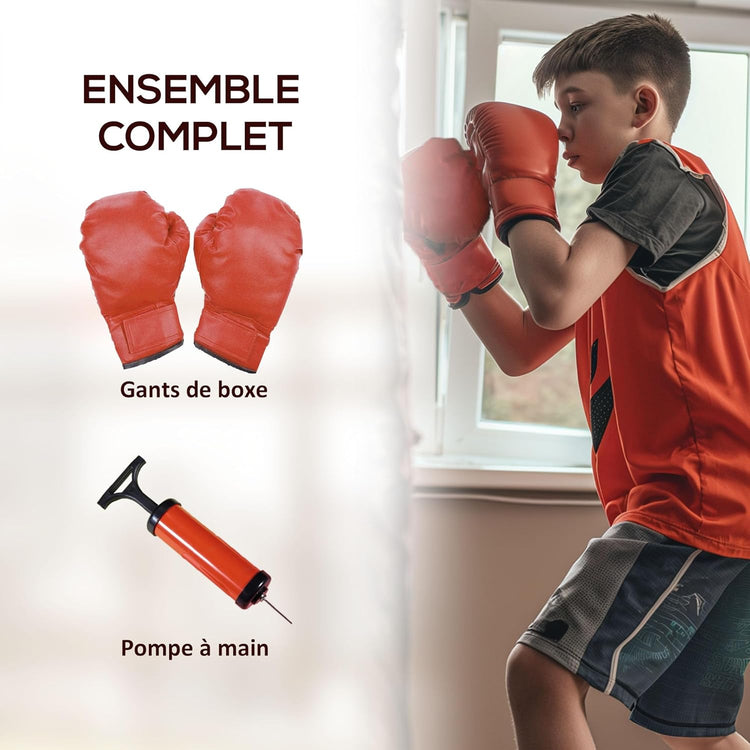 Sac de Frappe Vitesse autoportant Punching Ball Hauteur réglable 70-105 cm avec Gants et Pompe à Main