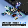 Lecteur MP3 64Go avec Bluetooth 5.3, Haut-Parleur intégré, Écran 2,4 Pouces Avec radio FM, enregistreur,Cadre central en métal,boutons tactiles, compatible avec les cartes mémoire jusqu'à 128 Go