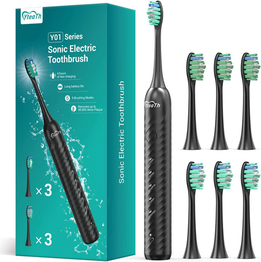 Brosse A Dents Electrique Base Brosse A Dents x6 Brosse Rechargeable Minuterie 5 Modes NOIR