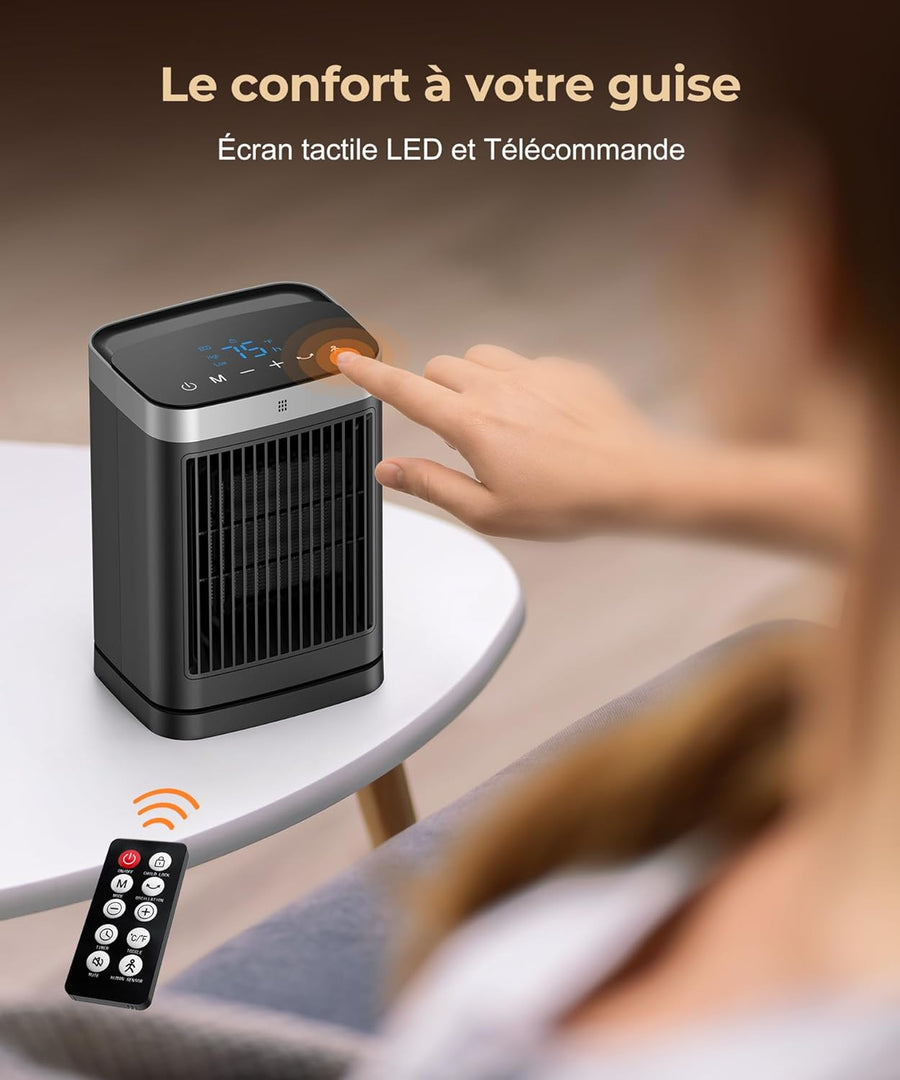 Chauffage d'appoint, 2000W PTC Chauffage Electrique, Télécommande, 3 Modes, Protection Surchauffe & Basculement, Minuterie 12H, 70°Oscillation, Radiateur Soufflant