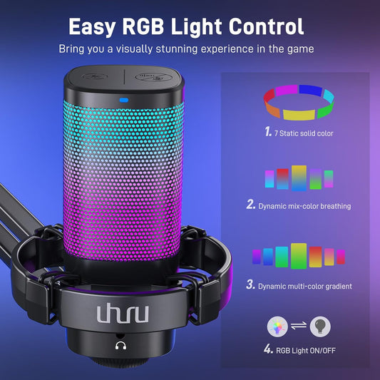 Microphone à Condensateur  RVB USB pour Jeux PC Annulation de Bruit Contrôlable Transmission de Jeux