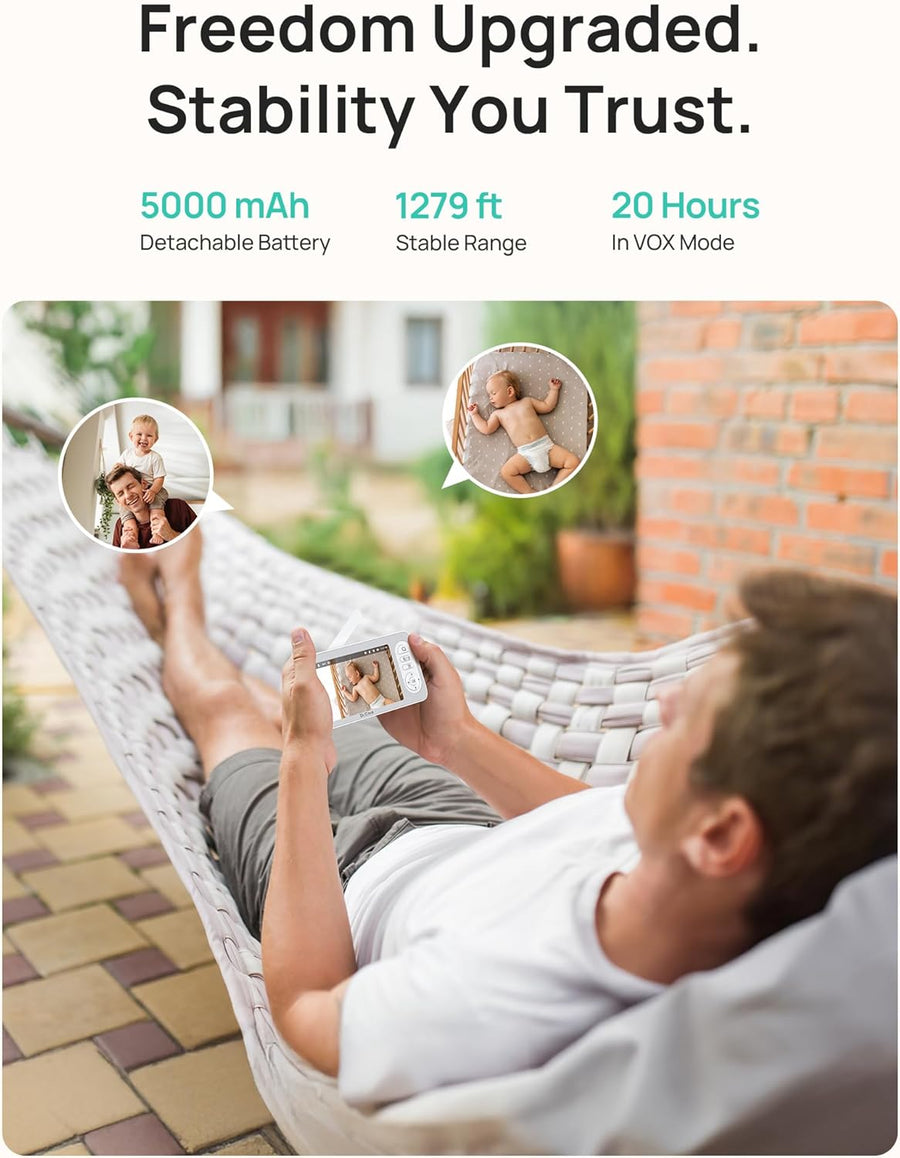 Babyphone Moniteur Bébé Intelligent WiFi 5,5" – Écran Partagé 1080P & Caméra 2K, Mode Confidentialité, Multi-Utilisateur, Batterie Amovible 5000mAh, Veilleuse RGB, Alerte Pleurs & Mouvements