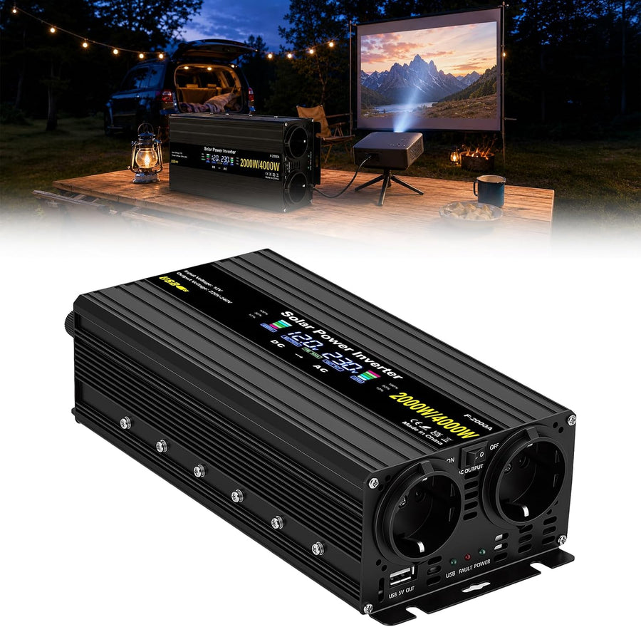 Convertisseur Pur Sinus Pro 2000W/4000W 12V 220V/230V de Tension Volts Voiture Solaire Power Inverter sinusoïdale DC AC, Onduleur Transformateur