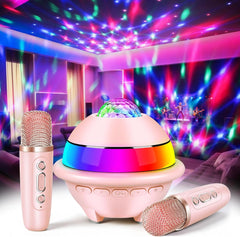 Micro Karaoke Enfant avec Lumineux LED Disco, Enfant Enceinte Karaoké Portable avec 2 Microphone sans Fil Bluetooth, Micro Enfant pour Chanter